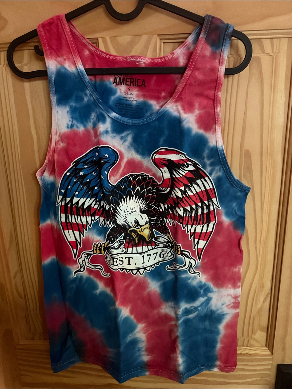 America Graphic Eagle Tie-Dye Tank Top - Red & Blue